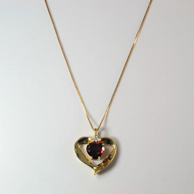 Dove charm necklaces-Garnet & Diamond Heart Necklace | 1.30ct, 0.02ct | 18" |