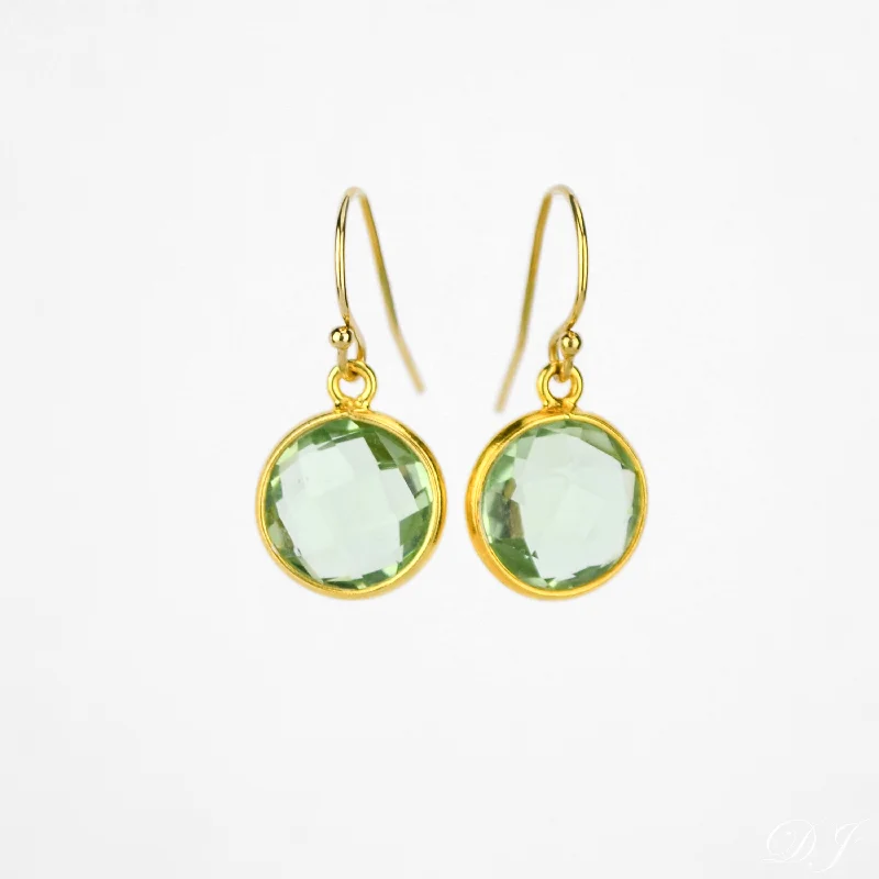 Woven tribal earrings-Green Amethyst bezel set Earrings  - February Birthstone