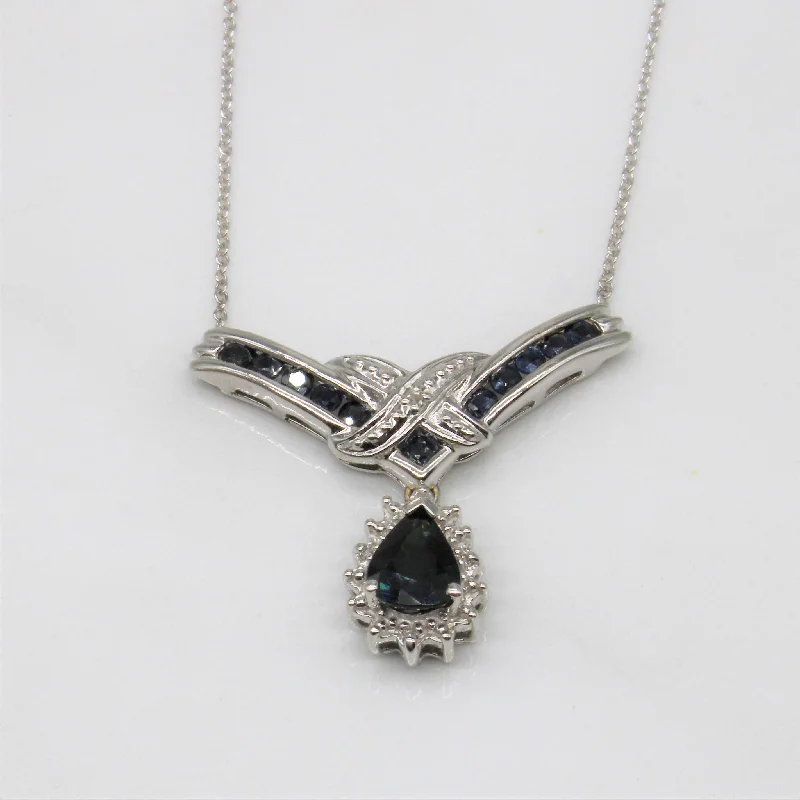 Solar charm necklaces-Diamond & Sapphire Drop Necklace | 0.02ctw, 1.66ctw | 17" |