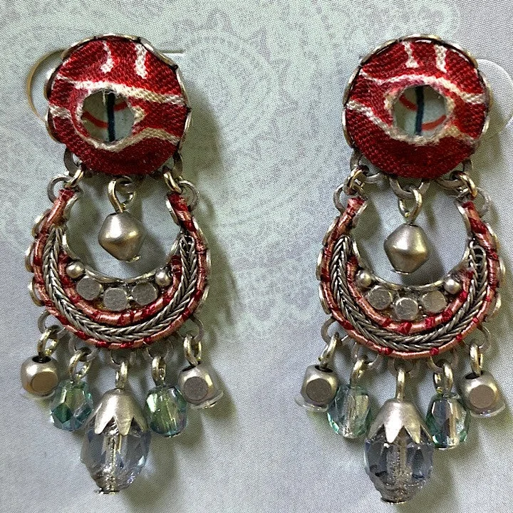 Georgian style earrings-AYALABAR EARRINGS RED AND PALE BLUE