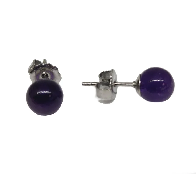 High-gloss earrings-Amethyst Ball Stud Earrings 6mm Earrings Stainless Steel Backs