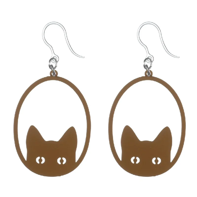 Square stud earrings-Peek-a-Boo Cat Dangles Hypoallergenic Earrings for Sensitive Ears Made with Plastic Posts