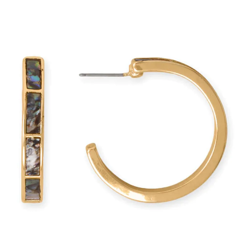 Spinel stud earrings-Gold Tone Fashion Hoop Earrings with Genuine Abalone Shell Inlay