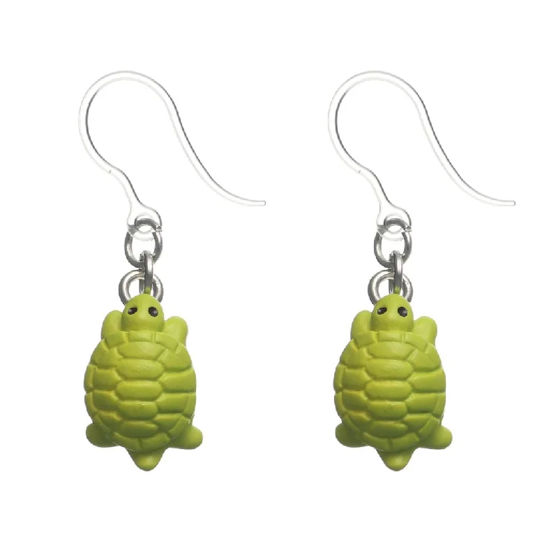 Curved art earrings-Playful Turtle Dangles Hypoallergenic Earrings for Sensitive Ears Made with Plastic Posts