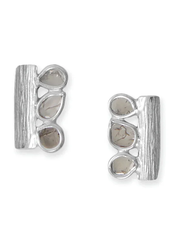 Vine hoop earrings-Polki Diamond Stud Earrings with Three Stones Rhodium on Sterling Silver