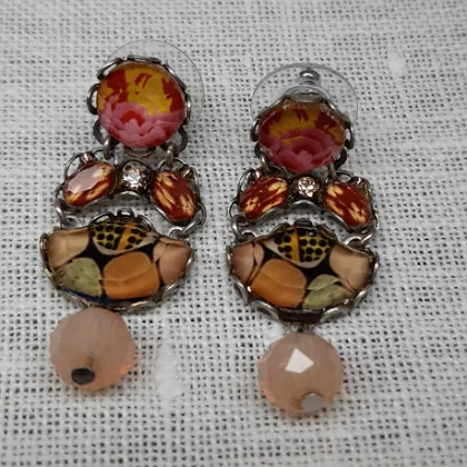 Lotus motif earrings-AYALABAR EARRINGS YELLOW PINK PEACH