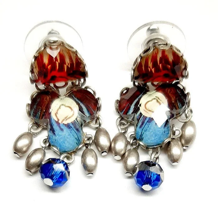 Crystal cluster earrings-AYALABAR EARRINGS RED DENIM