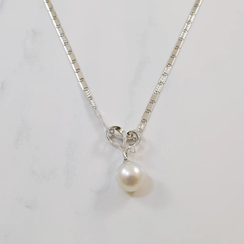 Burnished bronze necklaces-Pearl & Diamond Heart Necklace | 8.90ct, 0.10ctw | 17.5" |