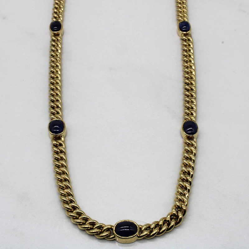 Bold chain necklaces-Sapphire Cabochon Cuban Link Necklace | 7.70ctw | 17" |