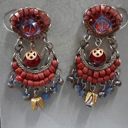 Single dot earrings-AYALABAR EARRINGS RED BEADS BLUE CRYSTALS