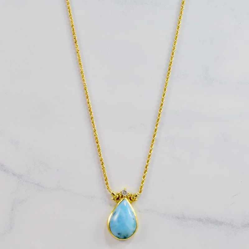 Broad bib necklaces-Larimar & Diamond Necklace | 0.07ctw, 4.70ct | 18" |