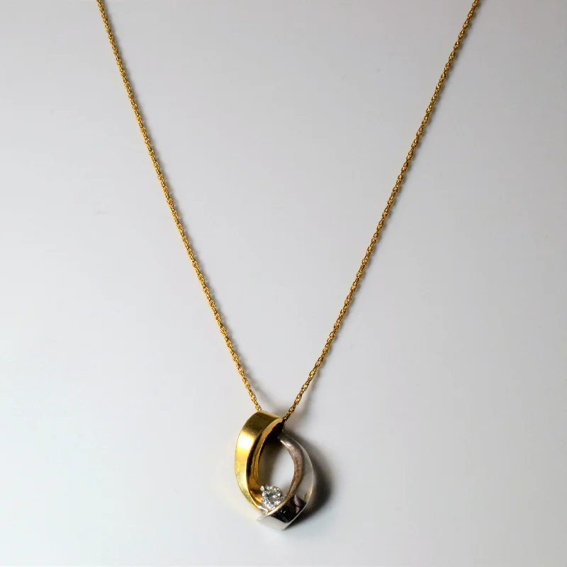 Tri-metal necklaces-Two Tone Solitaire Diamond Swirl Necklace | 0.13ct | 23" |