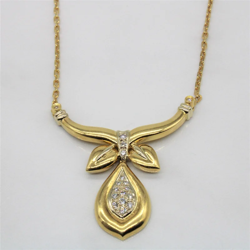 Eclectic charm necklaces-Vintage Italian Diamond Drop Plate Necklace | 0.33ctw | 17" |