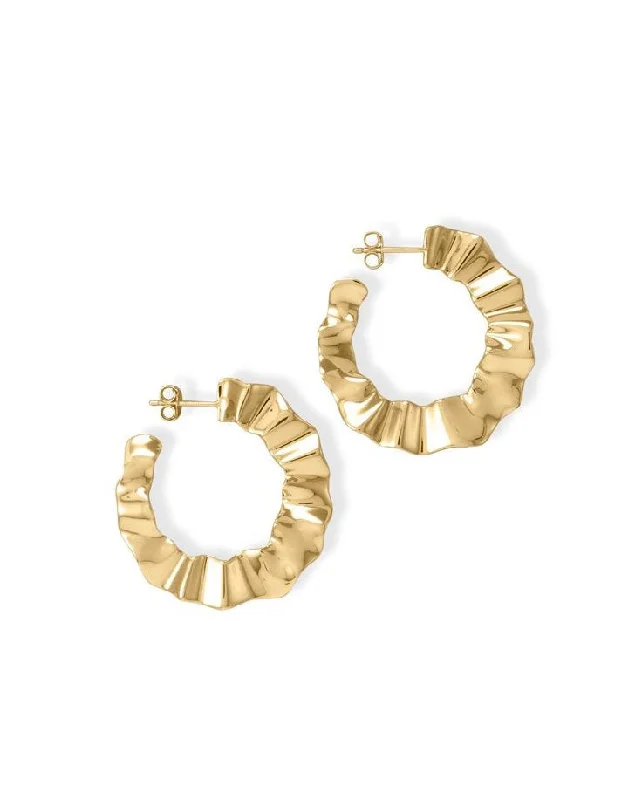 Knit bead earrings-Wavy Wide Hoop Earrings 14k Gold-plated Sterling Silver