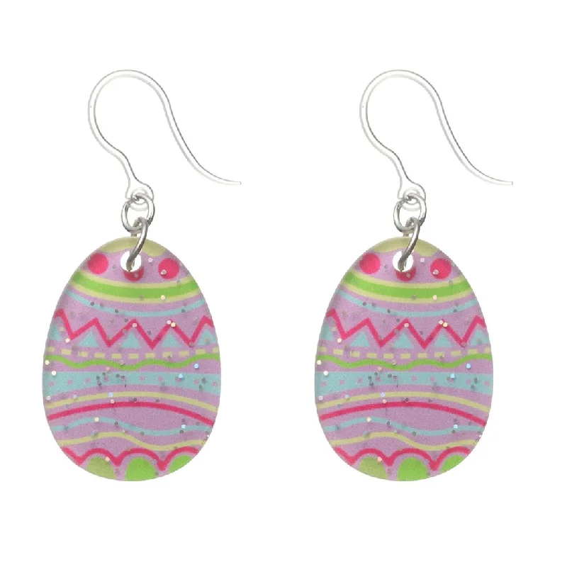 Warding eye earrings-Glittery Decorative Egg Dangles Hypoallergenic Earrings for Sensitive Ears Made with Plastic Posts