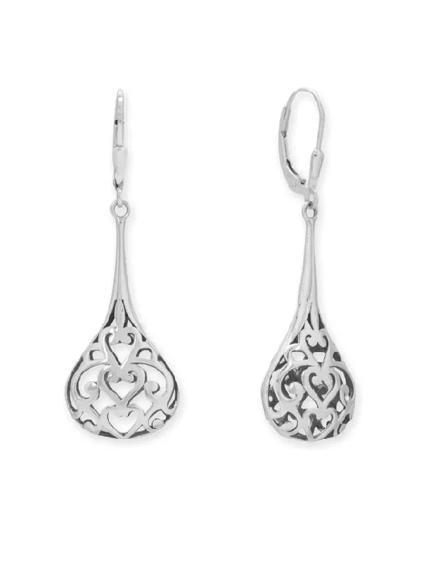 Neon bead earrings-Sterling Silver Heart Pear Raindrop Dangle Earrings with Lever Backs