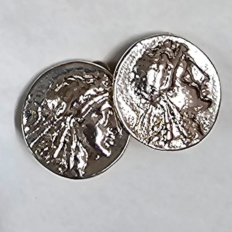 Token coin earrings-ANNABELLE HARDIE EARRINGS CLIP ON ROMAN COIN SILVER