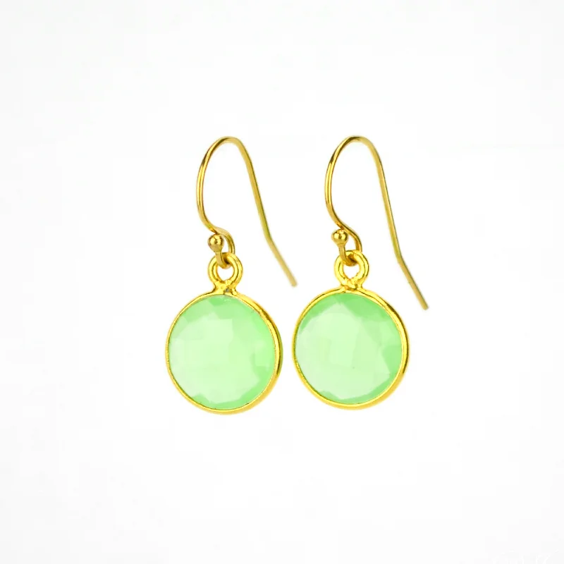 Whisper threader earrings-Green Chalcedony bezel set Earrings  - August Birthstone