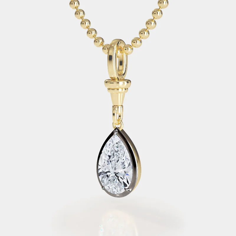 Swinging gem necklaces-Two-Tone Ball & Chain Pear Diamond Pendant