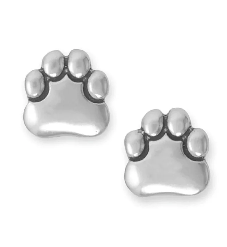 Detailed drop earrings-Paw Print Stud Earrings 10mm Sterling Silver - Made in the USA