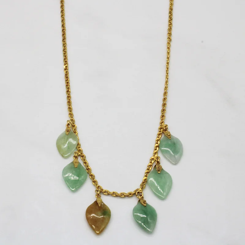 Box clasp necklaces-Jadeite Leaf Charm Necklace | 5.85ctw | 16" |