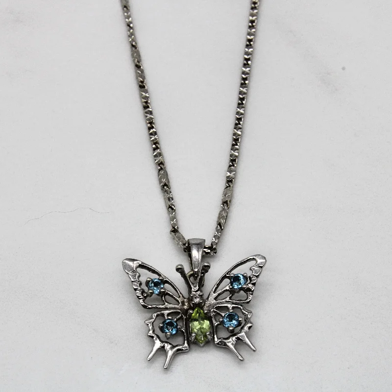 Seraph wing necklaces-Peridot & Aquamarine Butterfly Pendant & Necklace | 0.20ct, 0.20ctw | 20" |