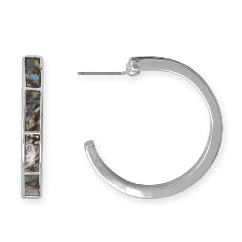 Classic flair earrings-Silver Tone Fashion Hoop Earrings with Genuine Abalone Shell Inlay