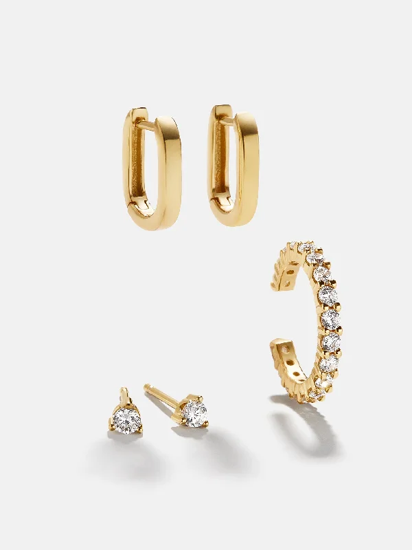 Single dot earrings-Lilith 18K Gold Earring Set - Gold/Pavé