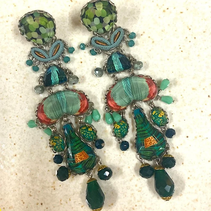 Stone cluster earrings-AYALABAR EARRINGS GREENS WITH PINK