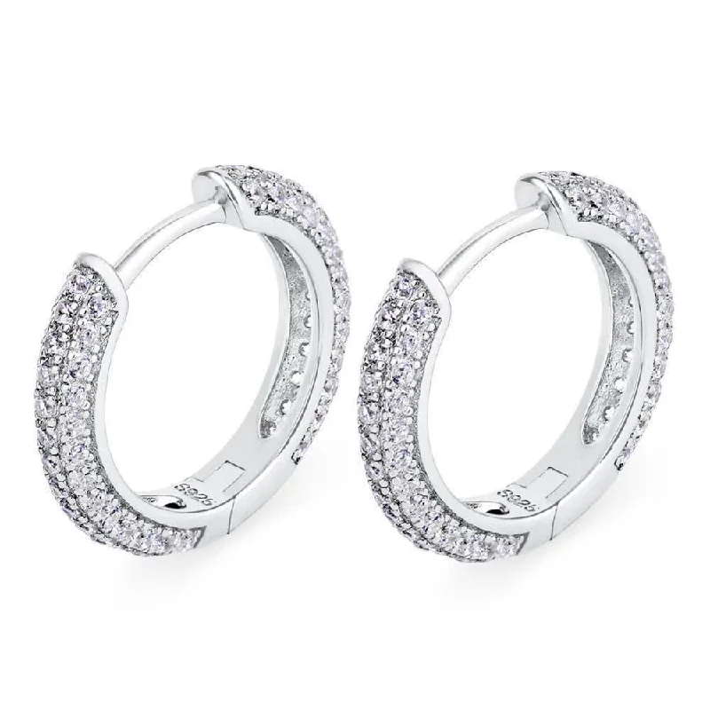 Lapis lazuli earrings-The Wealth Circle® - 925 Sterling Silver Iced Out Diamond Hoop Earrings in White Gold