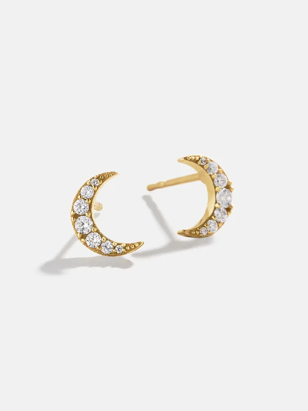 Citrine stud earrings-18K Gold Moon Earrings - Gold/Pavé