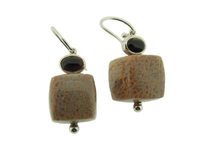 Grand tier earrings-Fossilized Dinosaur Bone Cube Earrings