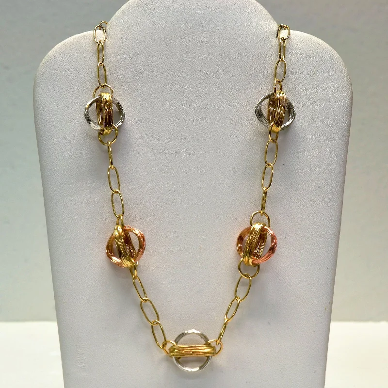 Gem-wrapped necklaces-Tri Tone Gold Link Necklace | 16" |