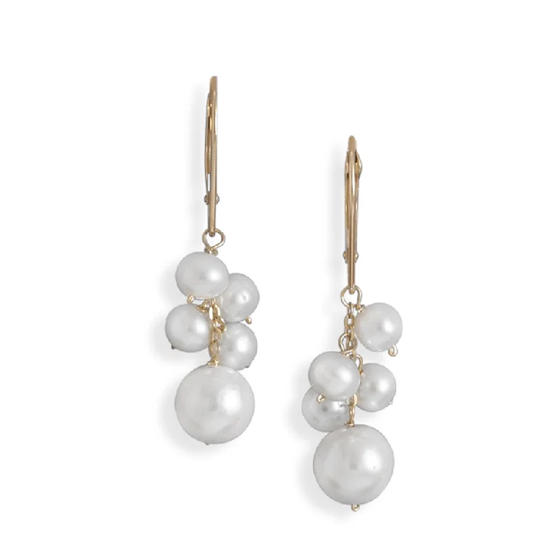 High-gloss earrings-Cultured Freshwater Pearl Cluster Earrings 14k Yellow Gold-Filled with Lever Back