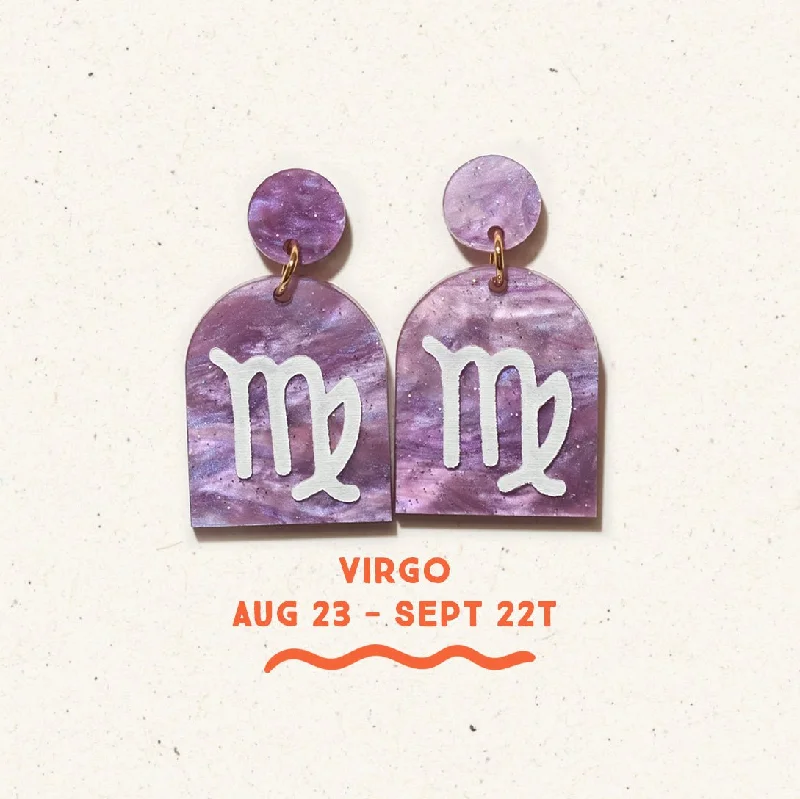 Etched art earrings-Virgo Zodiac Earrings