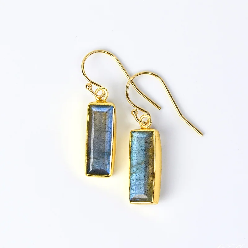 Ridged disc earrings-Labradorite Bar Drop Earrings, Adira Series