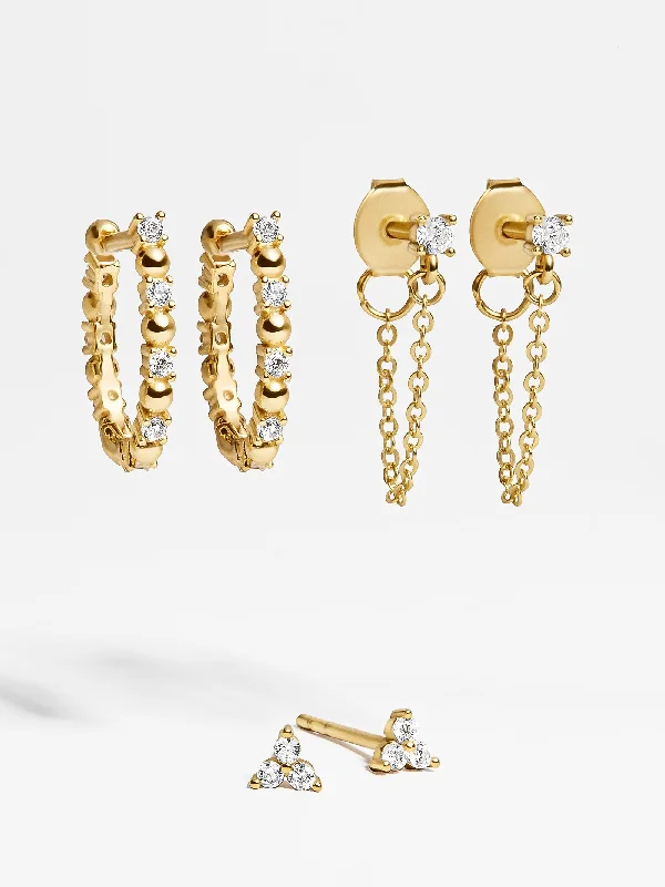 High-gloss earrings-Lydia 18K Gold Earring Set - Gold/Pavé