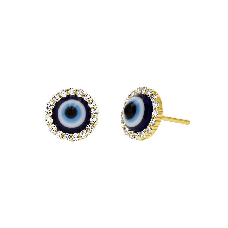 Soft shape earrings-Round Diamond Evil Eye Studs