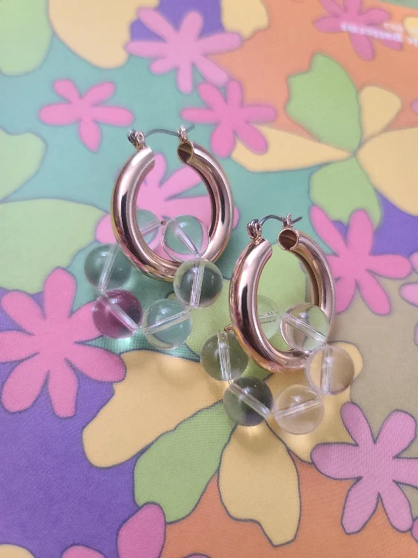 Dual-sided earrings-Clear Quartz Huggie Hoop Earrings