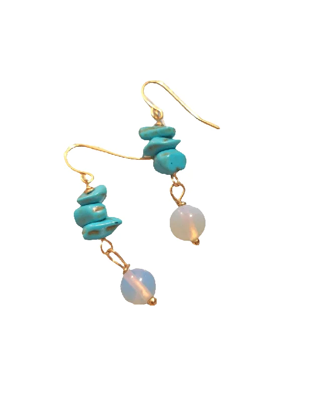 Fired clay earrings-Turquoise Opalite Drop Earrings