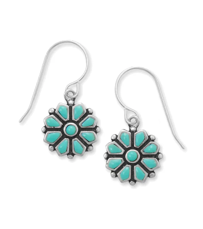 Warding eye earrings-Sterling Silver Turquoise Earrings Flower Design