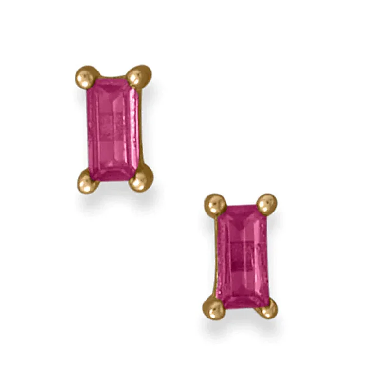 Large hoop earrings-Fuschia Pink Baguette Stud Earrings Cubic Zirconia