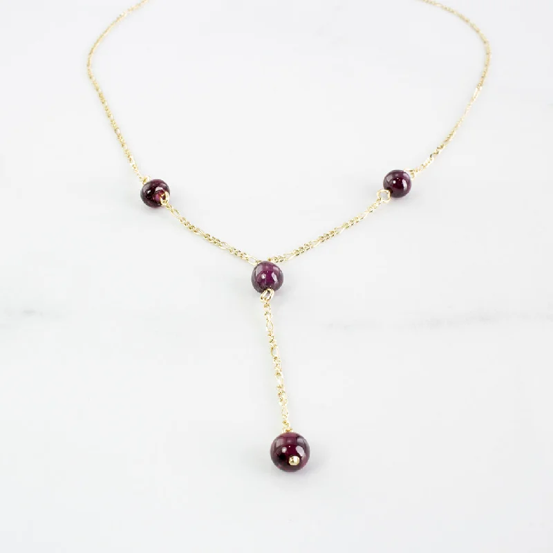 Futuristic necklaces-Four Bead Drop Garnet Necklace | 5.0 ctw |