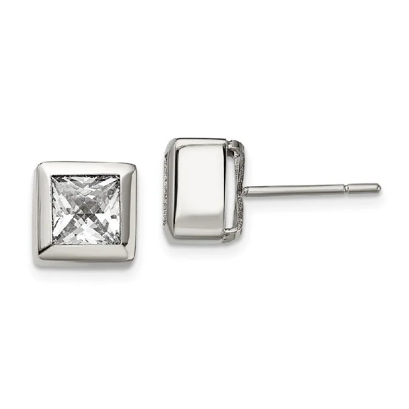 Trapezoid dangle earrings-Stainless Steel Polished Square CZ Post Earrings