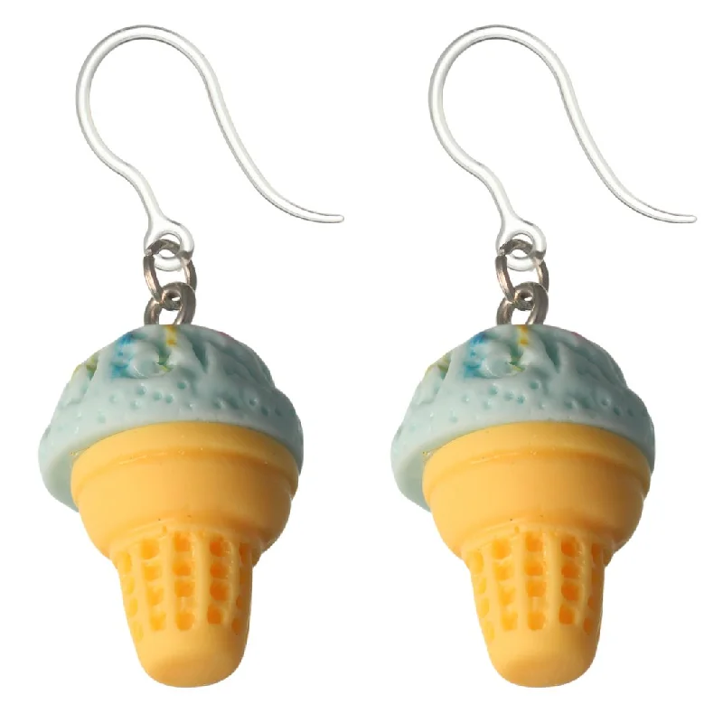 Smoky quartz earrings-Sprinkle Ice Cream Cone Dangles Hypoallergenic Earrings for Sensitive Ears Made with Plastic Posts