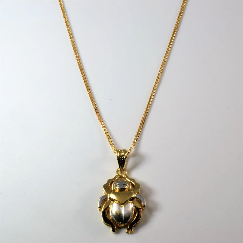 Citrine drop necklaces-Two Tone Gold Scarab Necklace | 0.02ctw | 18" |