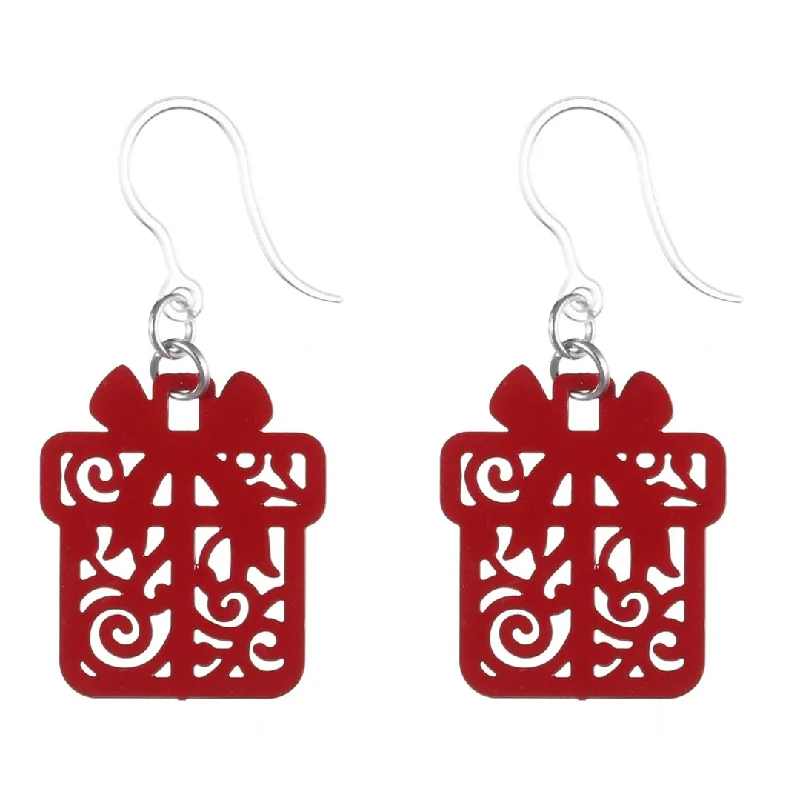 Spiral wire earrings-Christmas Present Dangles Hypoallergenic Earrings for Sensitive Ears Made with Plastic Posts