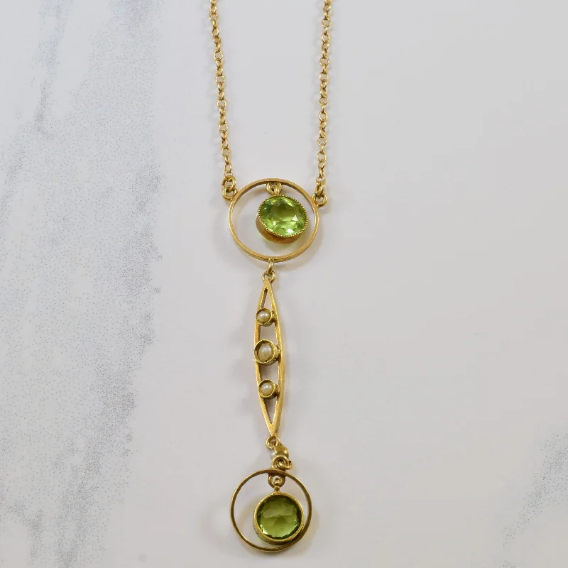 Tri-metal necklaces-Early 1900s Peridot & Seed Pearl Necklace | 1.00ctw, 0.05ctw |