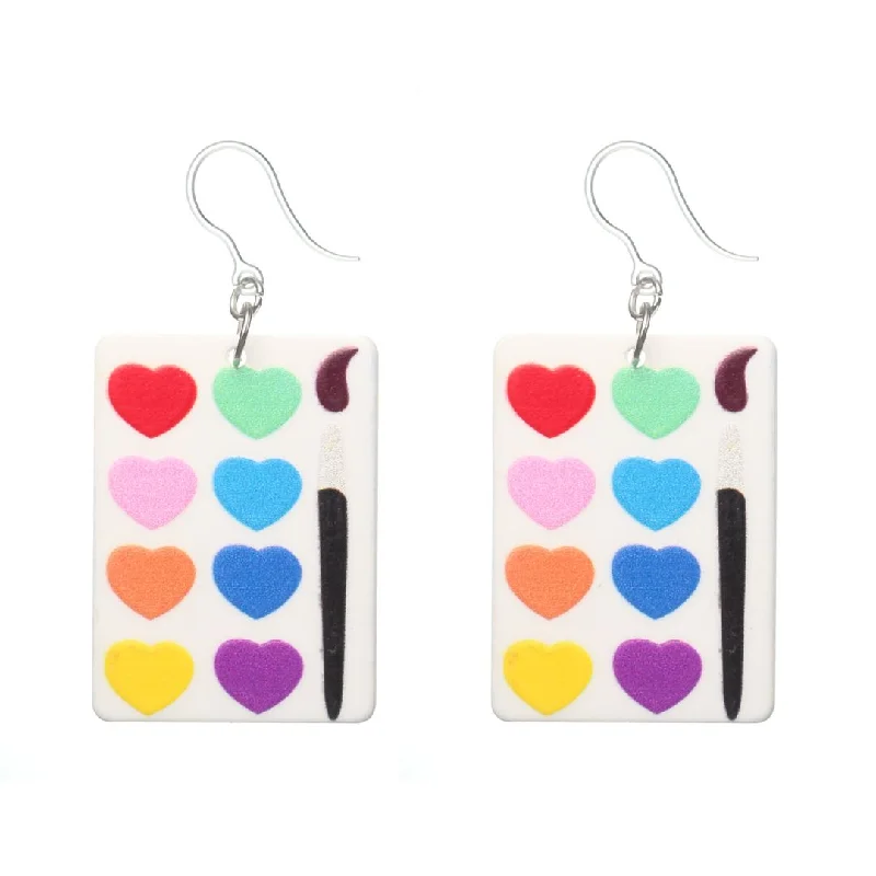 Knit bead earrings-Exaggerated Heart Paint Palette Dangles Hypoallergenic Earrings for Sensitive Ears Made with Plastic Posts