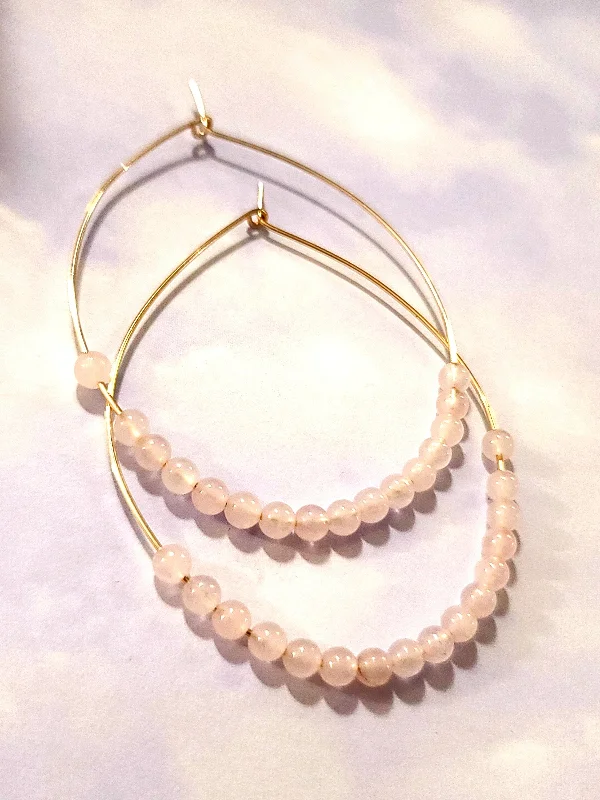 Pink gold earrings-Rosa Quartz Hoop Earrings